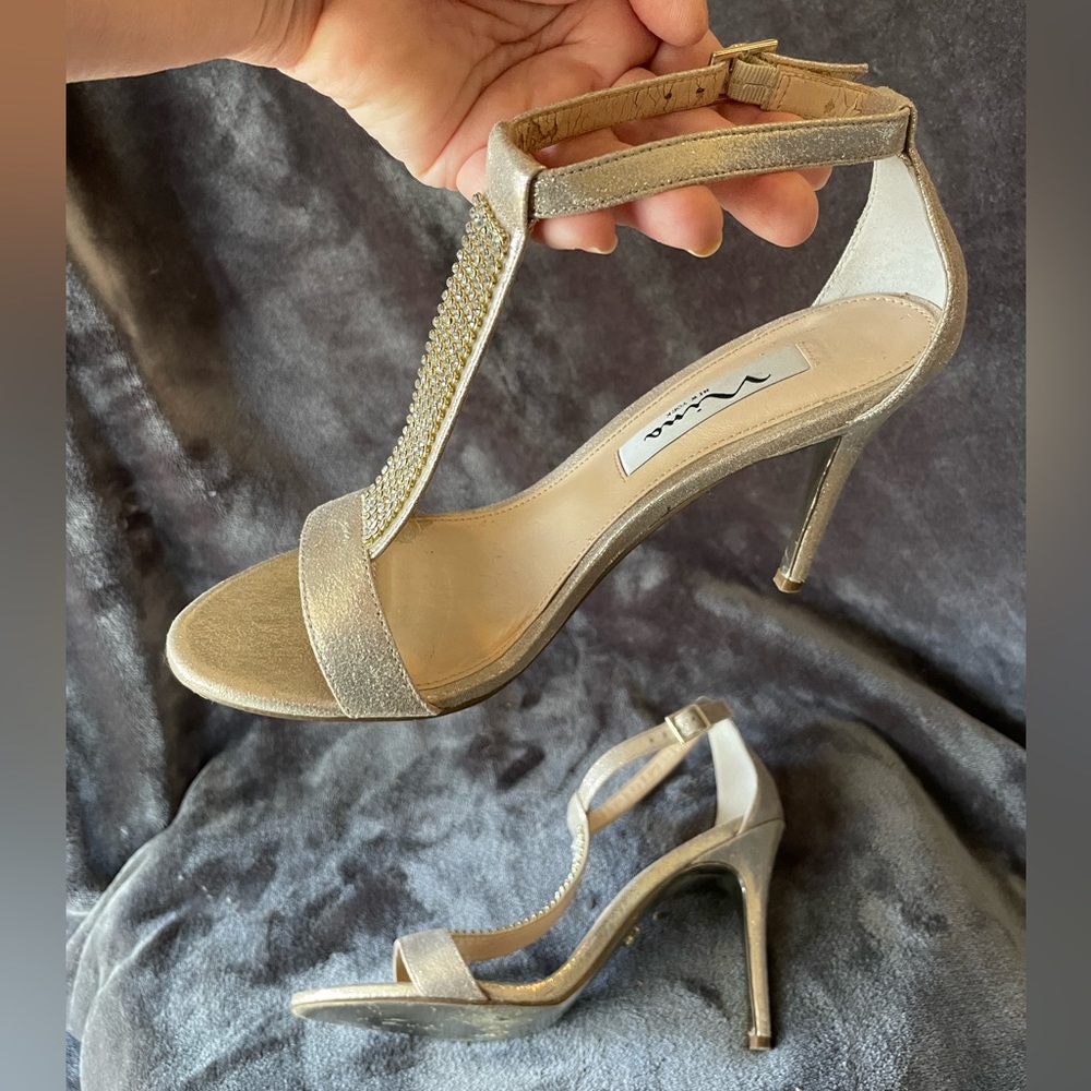 ***LAST CALL Sexy Strappy Nina Light Gold Rhinestone High Heels